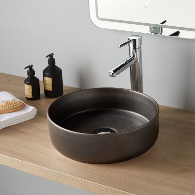 Vasque à poser Andria ø36 cm - Effet métal patiné - Rebords fins