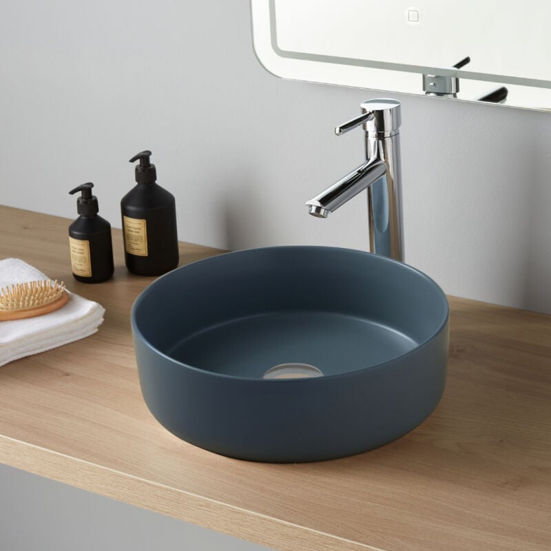 Vasque à poser Andria ø37cm - Bleu grisé - Rebords fins