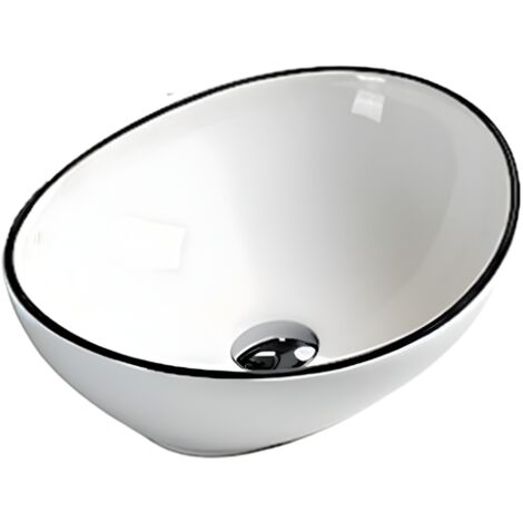 Vasque à poser arrondie -40 x 33 cm -Blanc brillant liseré noir -VERA