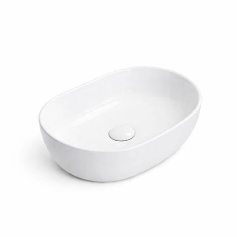 Vasque à poser arrondie -49 x 36 cm -Blanc brillant -ALINA