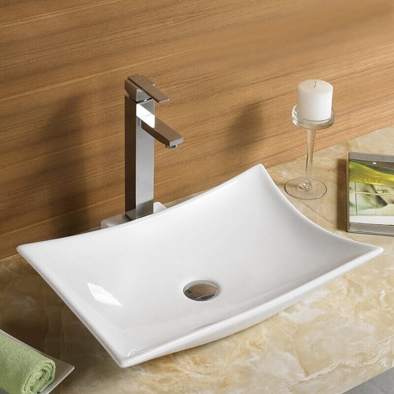 Vasque pour salle de bain avec plage de robinetterie Céramique blanc 56x38cm Wing