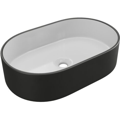 Vasque à poser bicolore en céramique ovale - Blanc et noir  - 56 x 35,5 cm - IWA II
