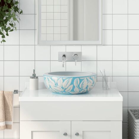 Vasque à poser blanc et bleu rond Φ41x14 céramique