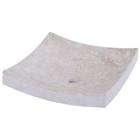 Vasque à poser carrée en marbre crème 40cm SZB-D CREAM - 40x40x12 cm - Kayu Meuble