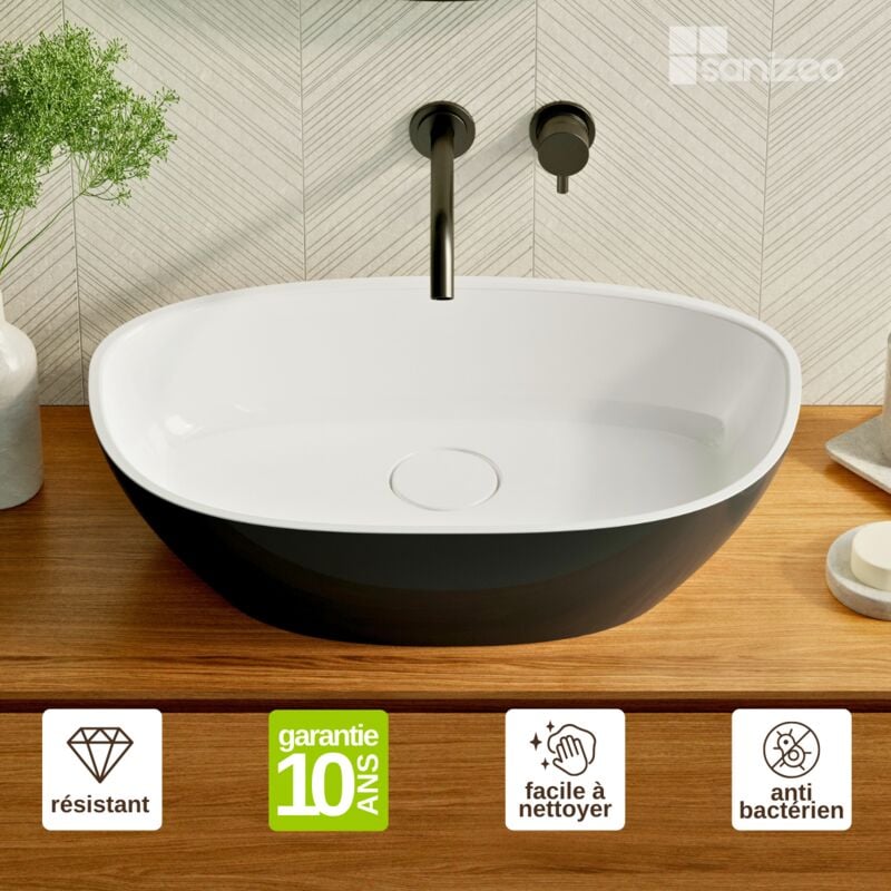 Lavaberg - Vasque à poser frode Minéral Composite Noir/Blanc Brillant Asymétrique 6036H16.6cm by Sanizéo