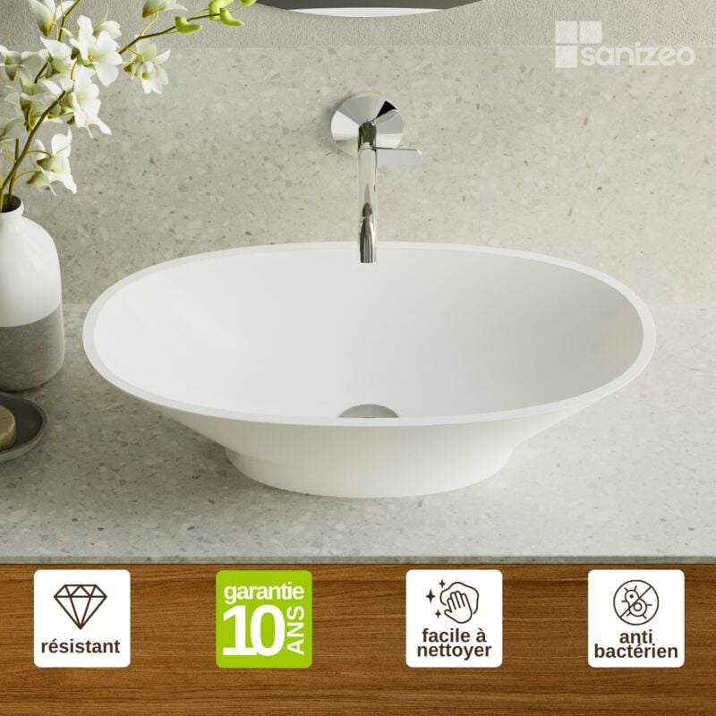 Vasque à poser lars Minéral Composite Blanc Mat Ovale 6035H16cm Lavaberg by Sanizéo