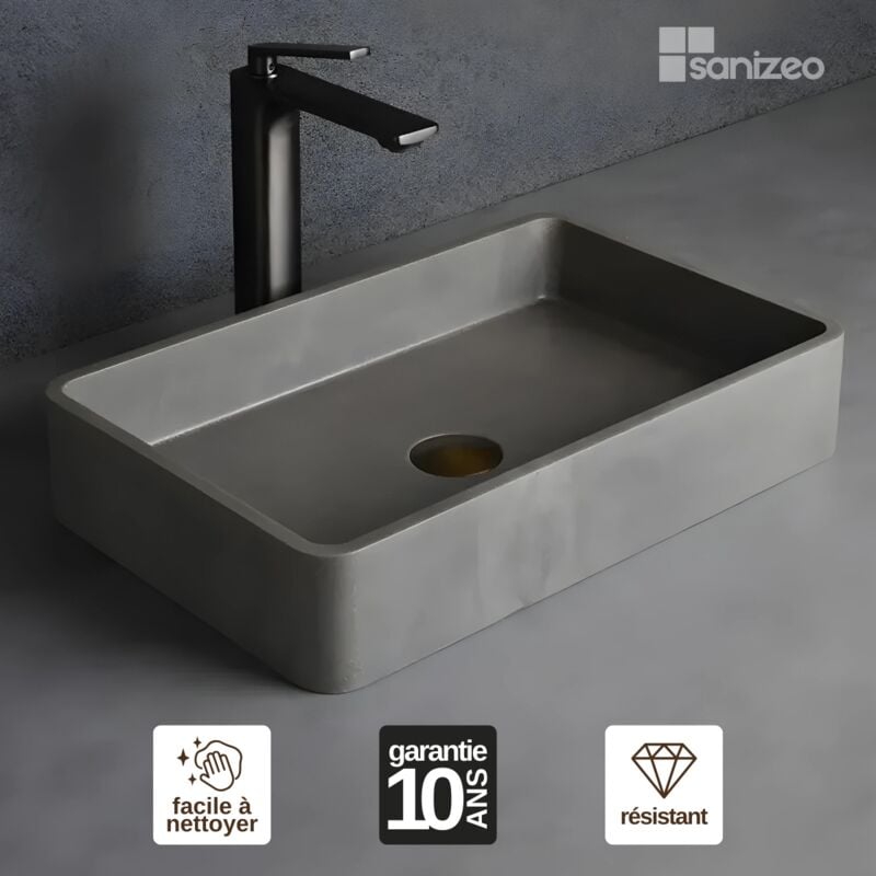 Sanizeo - Vasque à poser Concrete Gris Ardoise Rectangle L57,5l39,5H10cm, Cérec sanizéo