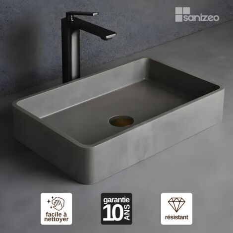 Vasque à poser Concrete Gris Ardoise Rectangle L57,5l39,5H10cm, Cérec SANIZÉO