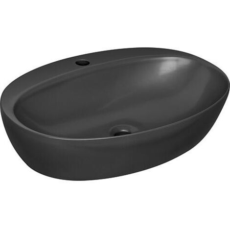 Vasque à poser Elanda 600x420mm céramique avec trou robinet, noir mat