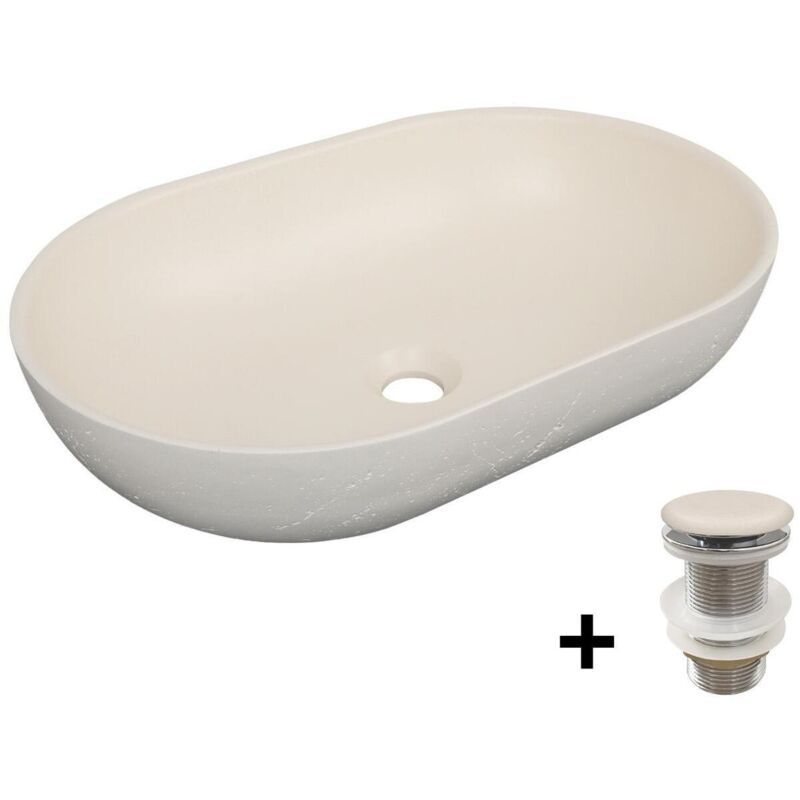 Vasque à poser en béton travertin flore 53x35cm + bonde