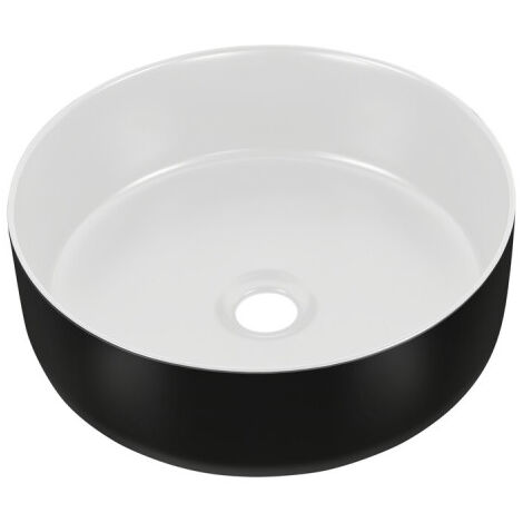Vasque à poser en céramique - Blanc et noir - D 36 x H 13 cm - Livraison gratuite