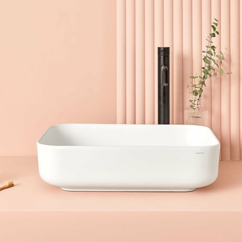 Vasque à poser rectangulaire en céramique CATANIA 38.5 x 38.5 cm Blanc brillant