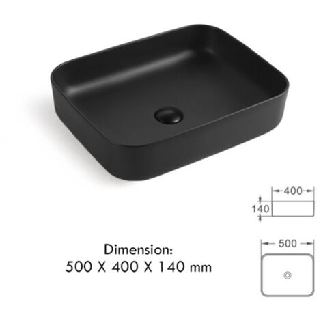 Vasque à poser en céramique lavabo perçage forme rectangle Noir avec Bonde Siphon 500x400x140mm