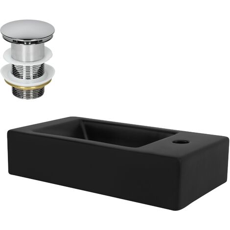 Vasque à poser en céramique noir lavabo avec garniture de vidage 460x260x110 mm
