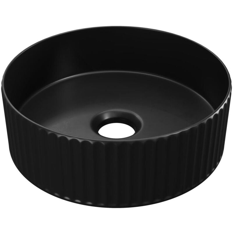Vente-unique - Vasque à poser en céramique striée ronde - Noir mat - 36 cm - pedara