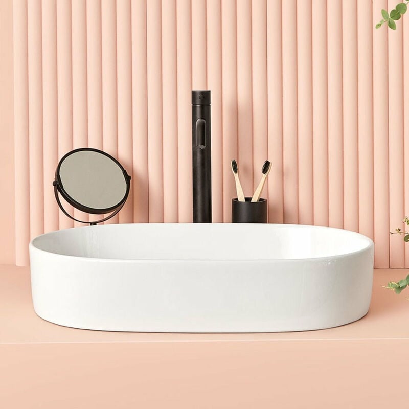 Vasque à poser en céramique TRAPANI 60 x 38 cm Blanc brillant