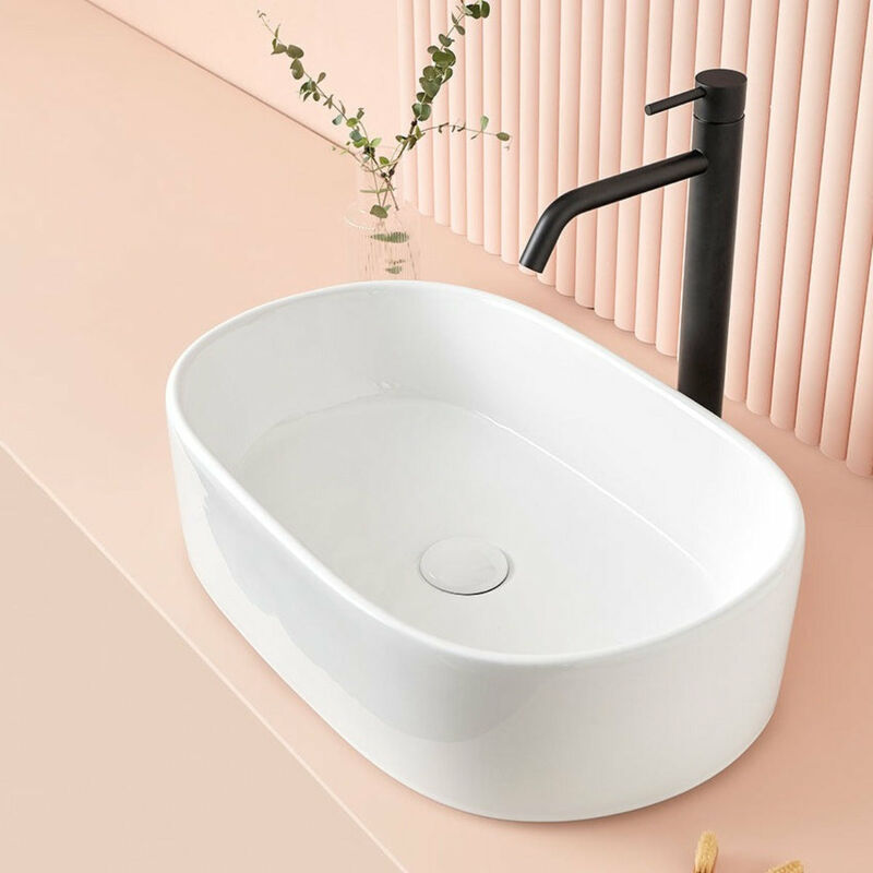 Stano. - Vasque à poser en céramique verona blanc 55 x 35 cm