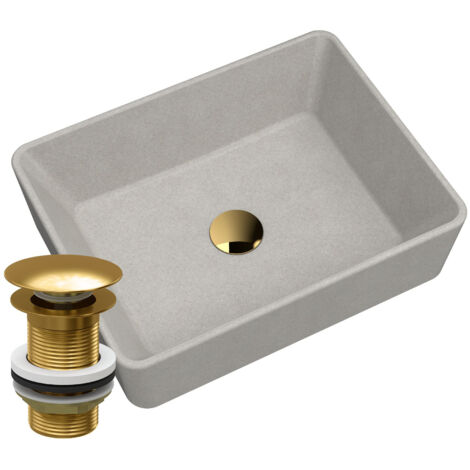Vasque à poser en granit Merano beige avec bonde clic-clac dorée