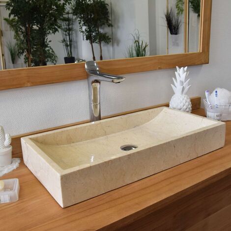Vasque à poser en marbre crème Boreal – Longueur 70 cm – Largeur 35 cm – Hauteur 10 cm – Pentes d'écoulement originales – Ocean Line