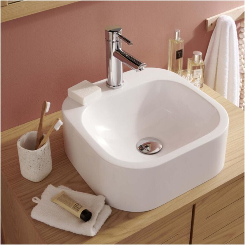 Mob-in - Vasque ovale à poser en résine 37 cm sian Blanche