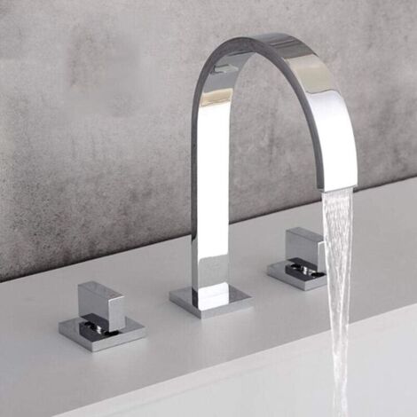Vasque à poser entièrement en cuivre avec double poignée, eau chaude et froide, conception à trois trous, adaptée à un usage domestique, ensemble de salle de bain trois pièces, vasque avec robinet sép