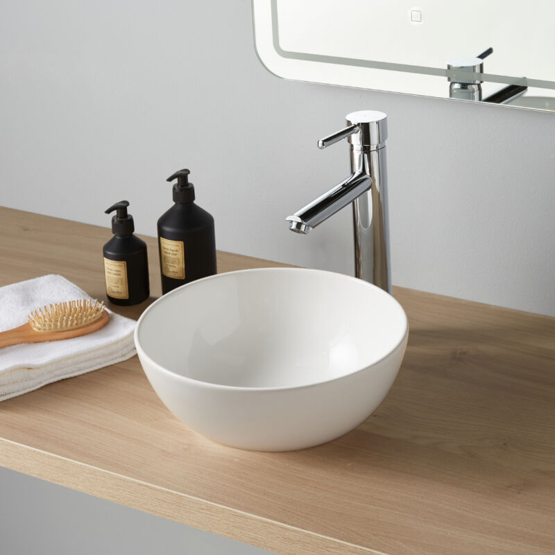 Vasque à poser Fabia ø28.5 cm - Blanc brillant - Faible diamètre - Rebords fins
