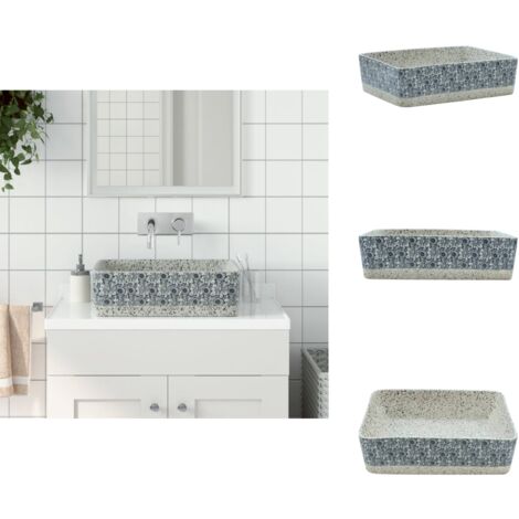 Vasque à poser gris/bleu rectangulaire 46x35,5x13 cm céramique - Lavabo Design - Lavabo Céramique - Lavabo Suspendu - Évier Salle De Bain - Meuble Salle De Bain