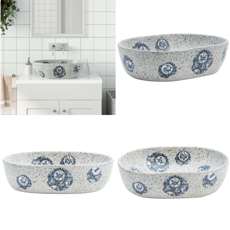 Vidaxl - Vasque à poser gris et bleu ovale 47x33x13 cm céramique - Lavabo Design - Lavabo Céramique - Lavabo Suspendu - Évier Salle De Bain - Meuble