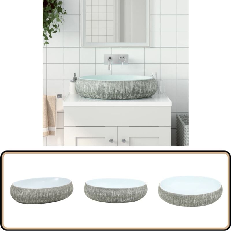 Vidaxl - Vasque à poser gris et bleu ovale 59x40x15 cm céramique - Lavabo Suspendu - Lavabo Céramique - Évier Design - Lavabo Moderne - Lavabo Oval