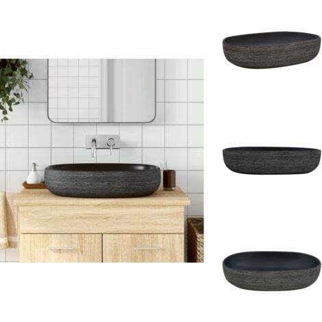 Vasque à poser gris et noir ovale 59x40x14 cm céramique - Lavabo Design - Lavabo Céramique - Lavabo Moderne - Lavabo Rectangulaire - Lavabo Suspendu