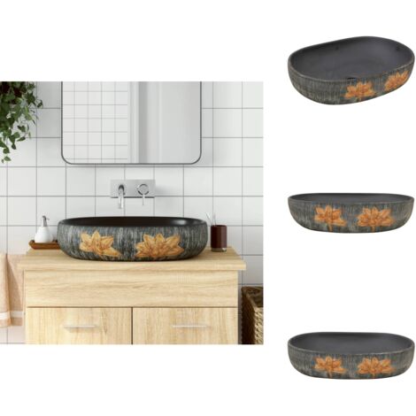 Vasque à poser gris et noir ovale 59x40x14 cm céramique - Lavabo Design - Lavabo Céramique - Lavabo Suspendu - Évier Salle De Bain - Meuble Salle De Bain