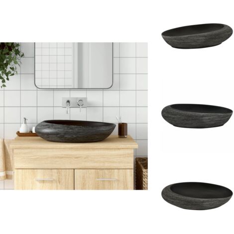 Vasque à poser gris et noir ovale 59x40x14 cm céramique - Lavabo Design - Lavabo Céramique - Lavabo Suspendu - Évier Salle De Bain - Meuble Salle De Bain