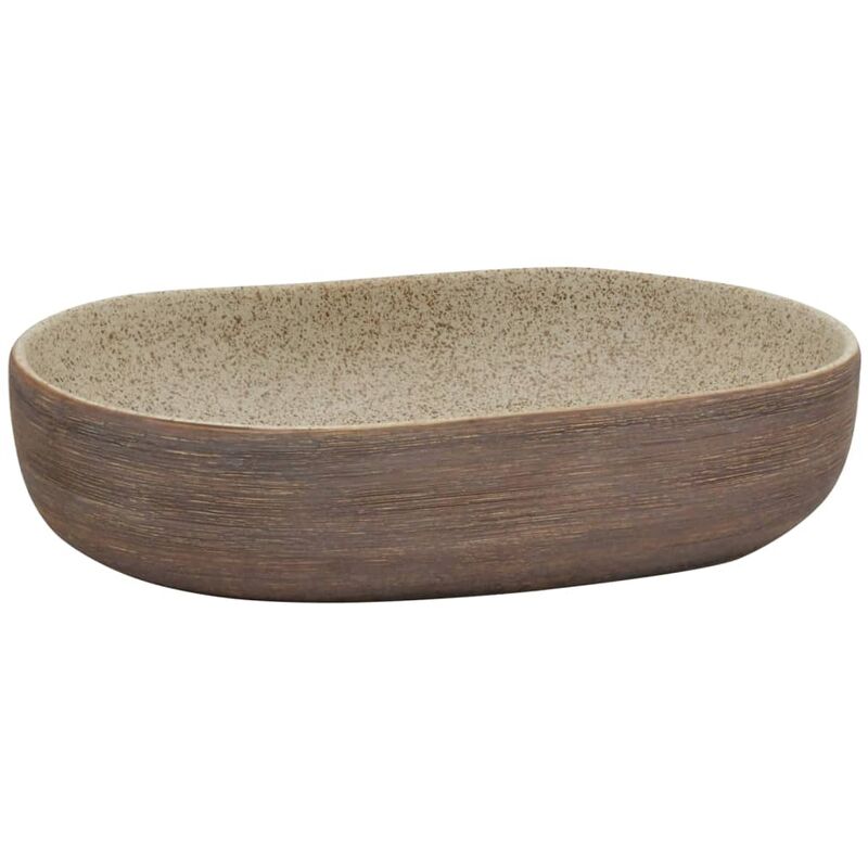 Vidaxl - Vasque à poser sable et marron ovale 59x40x14 cm céramique
