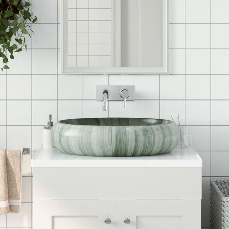 vidaXL Opzetwasbak ovaal 59x40x15 cm keramiek groen155083