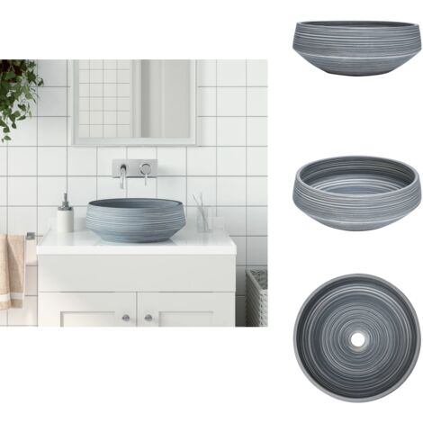Vasque à poser gris rond Φ41x14 cm céramique - Lavabo Design - Lavabo Céramique - Lavabo Suspendu - Évier Salle De Bain - Meuble Salle De Bain