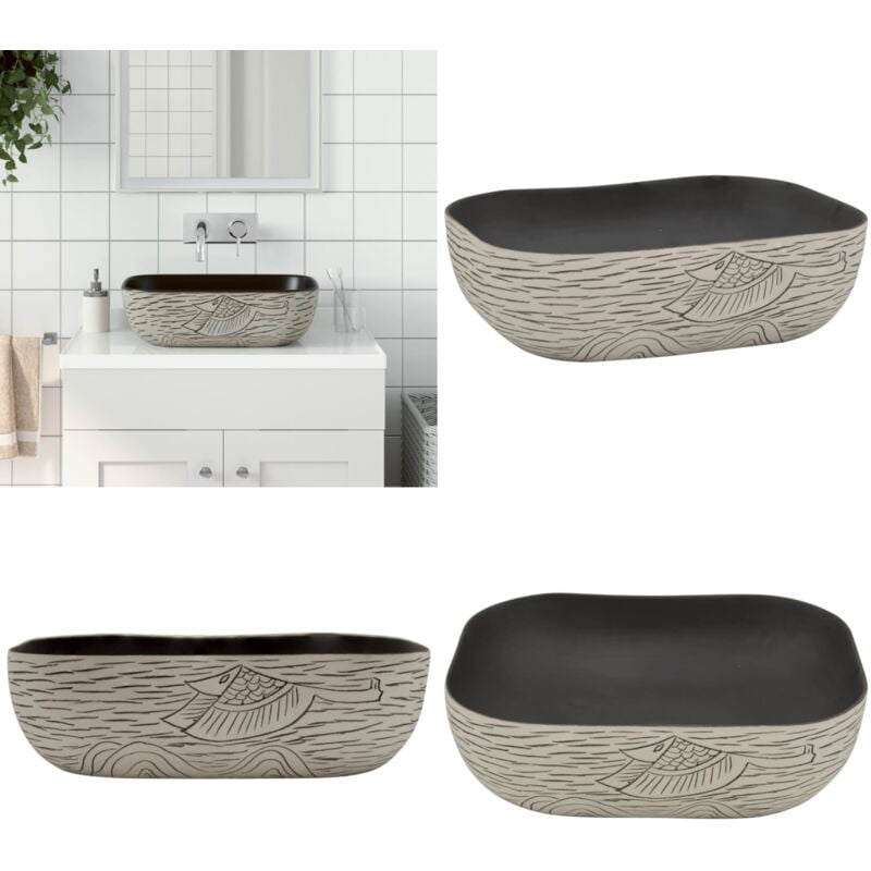 Vasque à poser gris/noir rectangulaire 48x37,5x13,5cm céramique - Lavabo Design - Lavabo Moderne - Lavabo Céramique - Évier Salle De Bain - Meuble