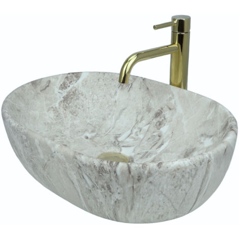 Vasque à poser GTM Design 48 cm - Vasque moderne mate sans trou de robinetterie - Élégante vasque ovale à poser pour salles de bains et toilettes invités - Vasques de salle de bains uniquement