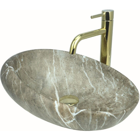 Vasque à poser GTM Design 49 cm - Vasque moderne mate sans trou de robinetterie - Élégante vasque ovale à poser pour salles de bains et toilettes invités - Vasques de salle de bains uniquement