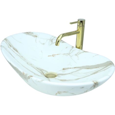 Vasque à poser GTM Design 62 cm - Vasque moderne mate sans trou de robinetterie - Élégante vasque ovale à poser pour salles de bains et toilettes invités - Vasques de salle de bains uniquement