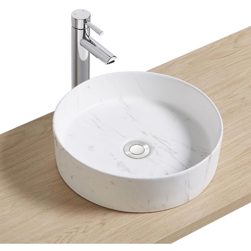 Vasque à poser imitation marbre blanche D38cm naya