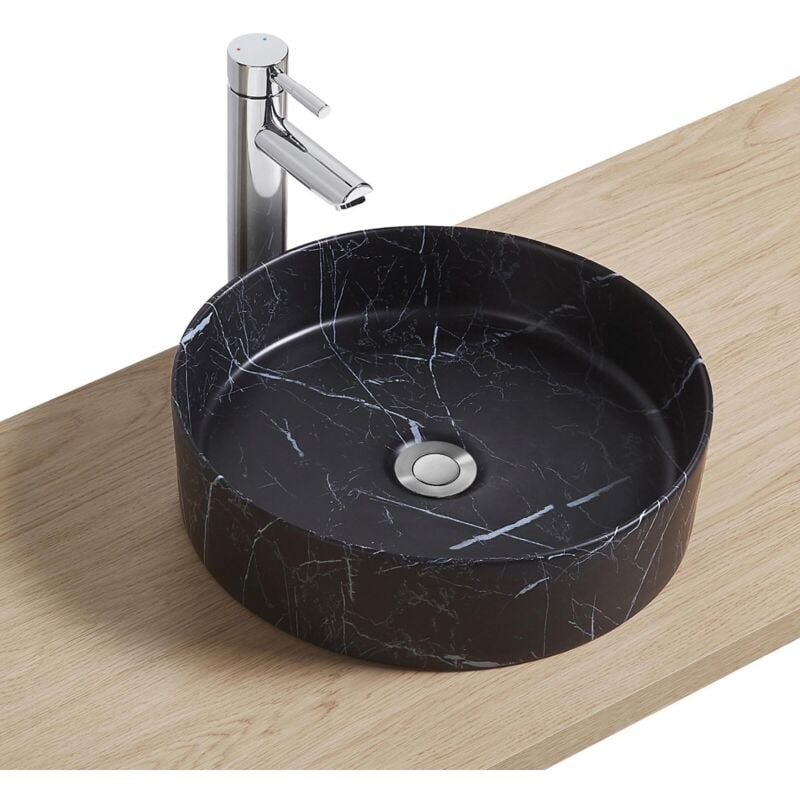 Mob-in - Vasque à poser imitation marbre noire D38cm naya