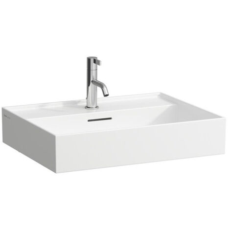 Vasque à poser KARTELL 600 x 460 mm, dessous rectifié avec trop-plein, version 1 trou robinet blanc LCC LAUFEN