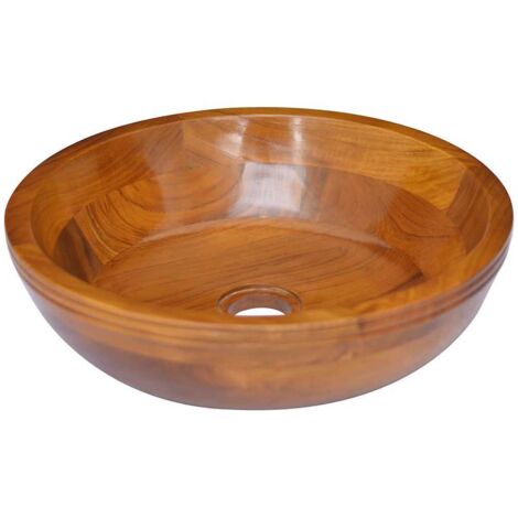 Vasque à poser Lavabo à poser avec bonde Bois de teck massif Φ40x10 cm