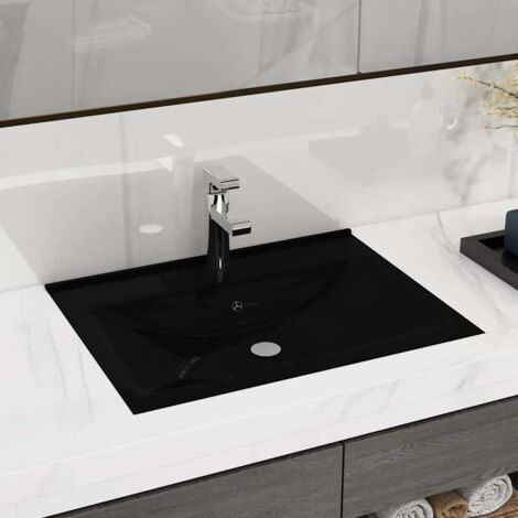 Vasque à poser Lavabo à poser avec trou de robinet pour salle de bain - Noir mat 60x46 cm Céramique BV325872 - BonneVie