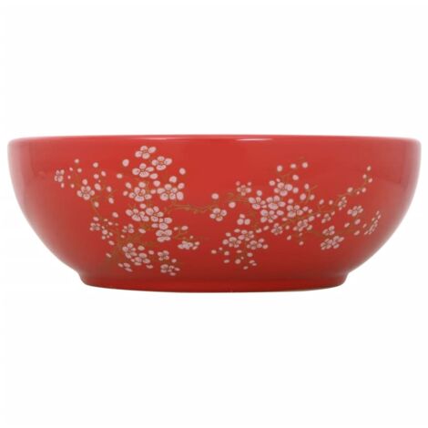 Vasque à poser Lavabo à poser blanc et rouge rond Φ41x14 cm céramique CFW881602