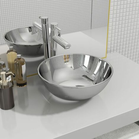 Vasque à poser Lavabo à poser pour salle de bain - 28 x 10 cm Céramique Argenté BV300239 - BonneVie