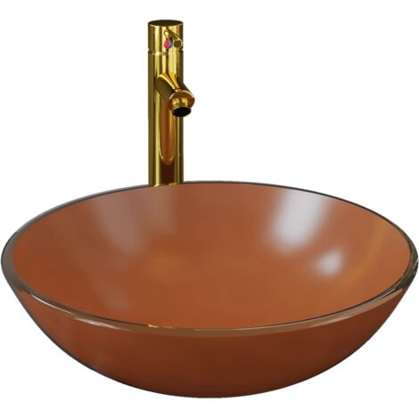 Vasque à poser Lavabo à poser pour salle de bain - avec robinet et drain à poussoir Verre trempé BV838372 - BonneVie