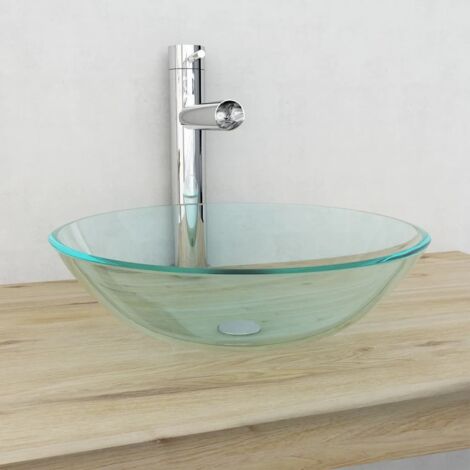 Vasque à poser Lavabo à poser pour salle de bain - Verre trempé 42 cm Transparent BV965385 - BonneVie