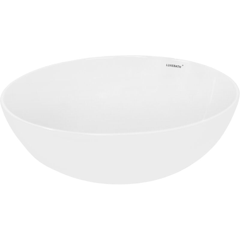 ECD Germany Vasque à Poser Lavabo Salle de Bain - Ø 400x147 mm - en Céramique - Rond - Blanc - Vasque Évier Lave-Main Toilette - Drain avec