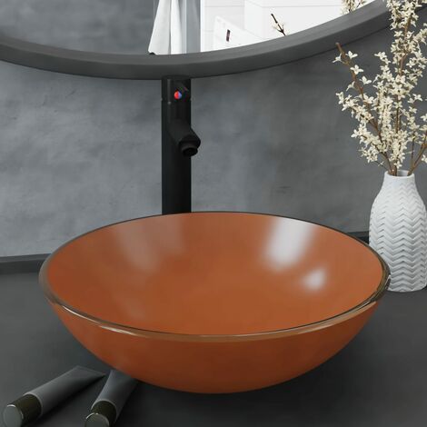 Vasque à poser, Lavabo de bain avec robinet et drain à poussoir Verre trempé IKJ10329